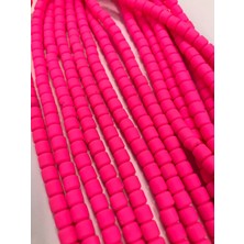Livza Bijuteri  lino Boncuk, Pembe Renk Polimer Kil Lino Hamur Boncuk Dizisi,6mm Silindir 40CM