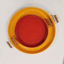 51 cm Sarı 37 cm Kırmızı 2 Li Metal Yuvarlak Tepsi Sunum Tepsisi Çay Kahve Tepsisi