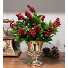 Nettenevime Yapay Çiçek Aranjmanı Antik Cam Vazoda Kırmızı Kokina Çiçekleri