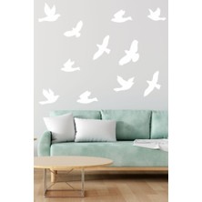 Lizpo Decor Uçan Kuşlar Dekoratif Duvar Sticker Kuş Sürüsü Beyaz (22 Adet)