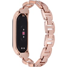 Puluzpuluz Xiaomi Mi Band 4 / 3 Için 8 - Şekilli Elmas Alaşım Kordonlu Saat Rose Gold (Yurt Dışından)