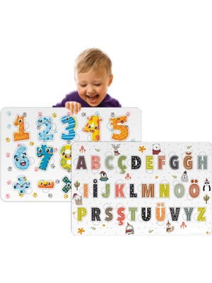 Walldeco 2'li Set Harfler ve Rakamlar Bul-Tak Eğitici Ahşap Çocuk Puzzle