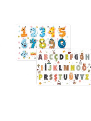 Walldeco 2'li Set Harfler ve Rakamlar Bul-Tak Eğitici Ahşap Çocuk Puzzle