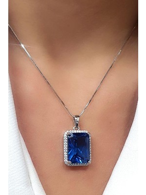 Sky Diamond Blue Creative Sapphire 925 ayar Gümüş Lüks Kolye