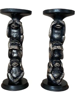 Tasarloxi Görmedim Duymadım Konuşmadım Dekoratif Polyester Malzemeden 3 Maymun Ikili Şamdan