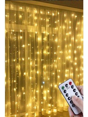 Odin Gift Store Kumandalı LED Perde Işık Sarı 3x2 Metre Sekiz Fonksiyonlu Fişli 256 Ledli