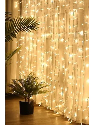 Odin Gift Store Kumandalı LED Perde Işık Sarı 3x2 Metre Sekiz Fonksiyonlu Fişli 256 Ledli