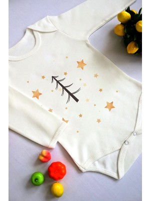 Tuğba Baby Unisex Bebek Yıldız ve Ağaç Baskılı Body Zıbın