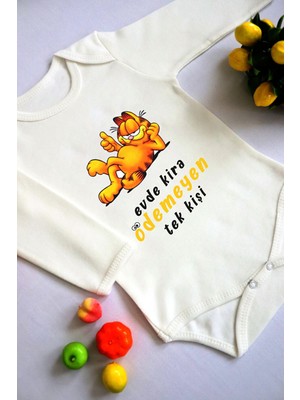 Tuğba Baby Unisex Bebek Evde Kira Ödemeyen Tek Kişi Baskılı Body Zıbın