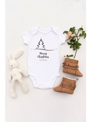 Tılsım Store Unisex Bebek Merry Christmas Baskılı Body Zıbın