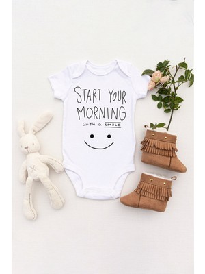 Tılsım Store Unisex Bebek Sabaha Gülümseyerek Başlayın Baskılı Body Zıbın