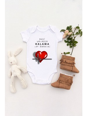 Tılsım Store Unisex Bebek Beni Yavaşça Halama Ver Bakalım Baskılı Body Zıbın