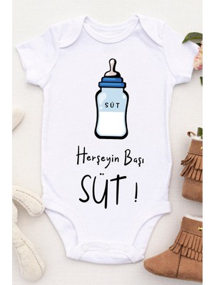 Tılsım Store Unisex Bebek Herşeyin Başı Süt Baskılı Body Zıbın