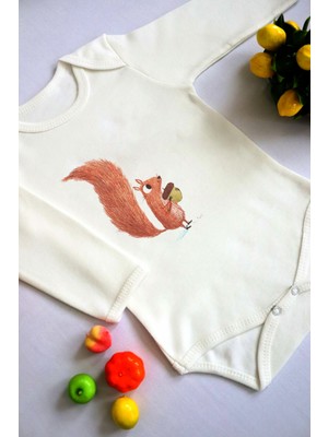 Tılsım Store Unisex Bebek Sincap Baskılı Body Zıbın