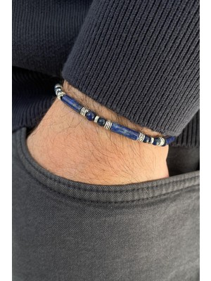 Frnch Doğal Taşlı Lacivert Renkli Ayarlanabilir Makrome Erkek Bileklik FRJ11338-1438-L2