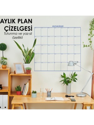 Cengo Aylık Planlayıcı Takvim Çizelgesi 100X100 cm Kağıt Tahta Doldurulabilir Silgili Tahta Kalemi