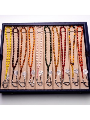 Ziqr Erkek Hediyelik  Toz Kehribar Tekli Kazaz Püsküllü Oval Arpa Model Tesbih Seti 10 Adet