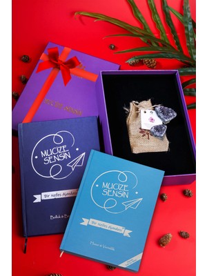 Mucize Sensin Yeni Yıl Bolluk Bereket ve Huzur Verimlilik Temalı Süresiz Ajanda Lacivert - Mavi 2'li + Kutulu Çift Ametist