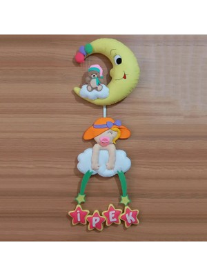 Renkli Hayallerim Ipek Isimli Aydedeli Bebek Odası Kapı Süsü