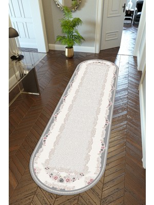 10 Post Online Yolluk Gri Krem Kaymaz Kesme Yıkanabilir Ince Dijital Baskı Koridor Halısı