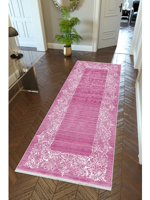 10 Post Online Yolluk Pembe Kaymaz Kesme Yıkanabilir Ince Dijital Baskı Koridor Halısı
