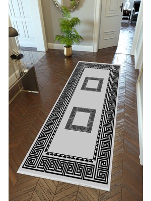 10 Post Online Yolluk Gri Siyah Kaymaz Kesme Yıkanabilir Ince Dijital Baskı Koridor Halısı