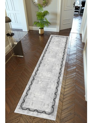 10 Post Online Yolluk Gri Kaymaz Kesme Yıkanabilir Ince Dijital Baskı Koridor Halısı