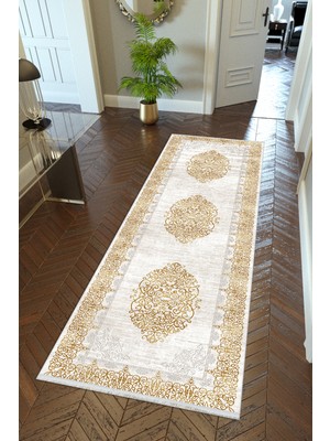 10 Post Online Yolluk Altın Krem Kahverengi Kaymaz Kesme Yıkanabilir Ince Dijital Baskı Koridor Halısı