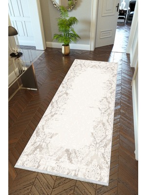 10 Post Online Yolluk Gri Beyaz Kaymaz Kesme Yıkanabilir Ince Dijital Baskı Koridor Halısı