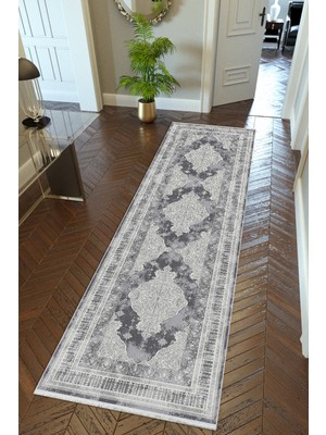 10 Post Online Yolluk Gri Siyah Kaymaz Kesme Yıkanabilir Ince Dijital Baskı Koridor Halısı