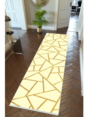 10 Post Online Yolluk Altın Krem Gold Kaymaz Kesme Yıkanabilir Ince Dijital Baskı Koridor Halısı