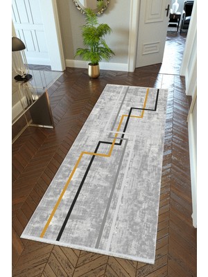 10 Post Online Yolluk Gri Siyah Gold Kaymaz Kesme Yıkanabilir Ince Dijital Baskı Koridor Halısı