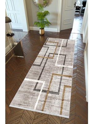 10 Post Online Yolluk Kahverengi Kaymaz Kesme Yıkanabilir Ince Dijital Baskı Koridor Halısı