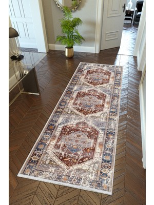 10 Post Online Yolluk Otantik Kahverengi Kaymaz Kesme Yıkanabilir Ince Dijital Baskı Koridor Halısı