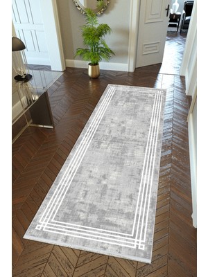 10 Post Online Yolluk Gri Kaymaz Kesme Yıkanabilir Ince Dijital Baskı Koridor Halısı