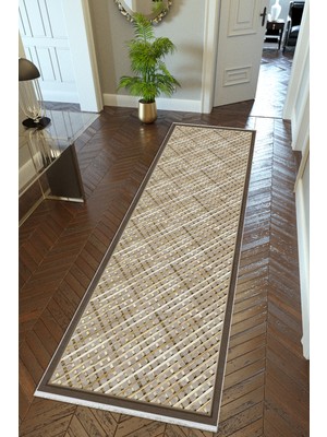 10 Post Online Yolluk Kahverengi Kaymaz Kesme Yıkanabilir Ince Dijital Baskı Koridor Halısı