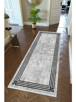 10 Post Online Yolluk Gri Siyah Kaymaz Kesme Yıkanabilir Ince Dijital Baskı Koridor Halısı