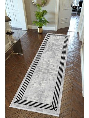 10 Post Online Yolluk Gri Siyah Kaymaz Kesme Yıkanabilir Ince Dijital Baskı Koridor Halısı