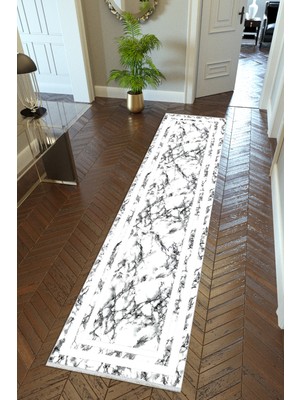 10 Post Online Yolluk Çerçeve Mermer Gri Beyaz Kaymaz Kesme Yıkanabilir Ince Dijital Baskı Koridor Halısı