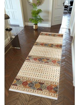 10 Post Online Yolluk Kilim Desenli Otantik Bej Kaymaz Kesme Yıkanabilir Ince Dijital Baskı Koridor Halısı