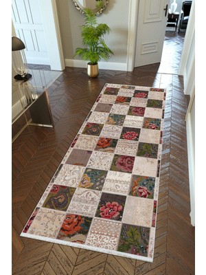 10 Post Online Yolluk Bej Kaymaz Kesme Yıkanabilir Ince Dijital Baskı Koridor Halısı