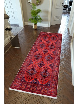 10 Post Online Yolluk Otantik Bordo Kaymaz Kesme Yıkanabilir Ince Dijital Baskı Koridor Halısı