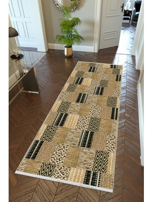 10 Post Online Yolluk Kahverengi Krem Kaymaz Kesme Yıkanabilir Ince Dijital Baskı Koridor Halısı