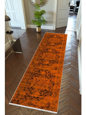 10 Post Online Yolluk Klasik Turuncu Kaymaz Kesme Yıkanabilir Ince Dijital Baskı Koridor Halısı
