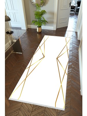 10 Post Online Yolluk Altın Krem Gold Kaymaz Kesme Yıkanabilir Ince Dijital Baskı Koridor Halısı