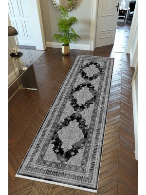 10 Post Online Yolluk Gümüş Siyah Gri Kaymaz Kesme Yıkanabilir Ince Dijital Baskı Koridor Halısı