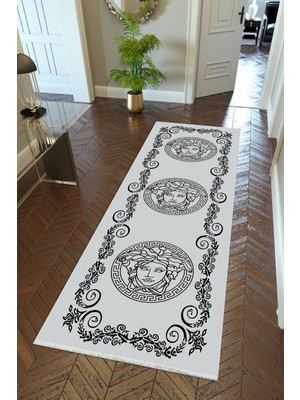 10 Post Online Yolluk Kadın Gri Mavi Kaymaz Kesme Yıkanabilir Ince Dijital Baskı Koridor Halısı