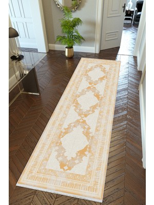 10 Post Online Yolluk Sarı Kahverengi Kaymaz Kesme Yıkanabilir Ince Dijital Baskı Koridor Halısı