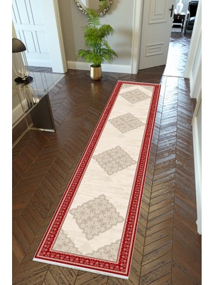 10 Post Online Yolluk Bordo Ekru Kaymaz Kesme Yıkanabilir Ince Dijital Baskı Koridor Halısı