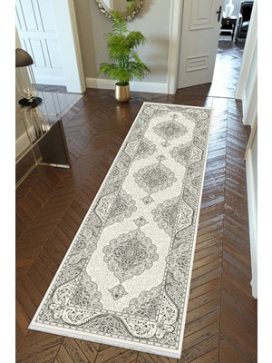 10 Post Online Yolluk Gri Beyaz Kaymaz Kesme Yıkanabilir Ince Dijital Baskı Koridor Halısı